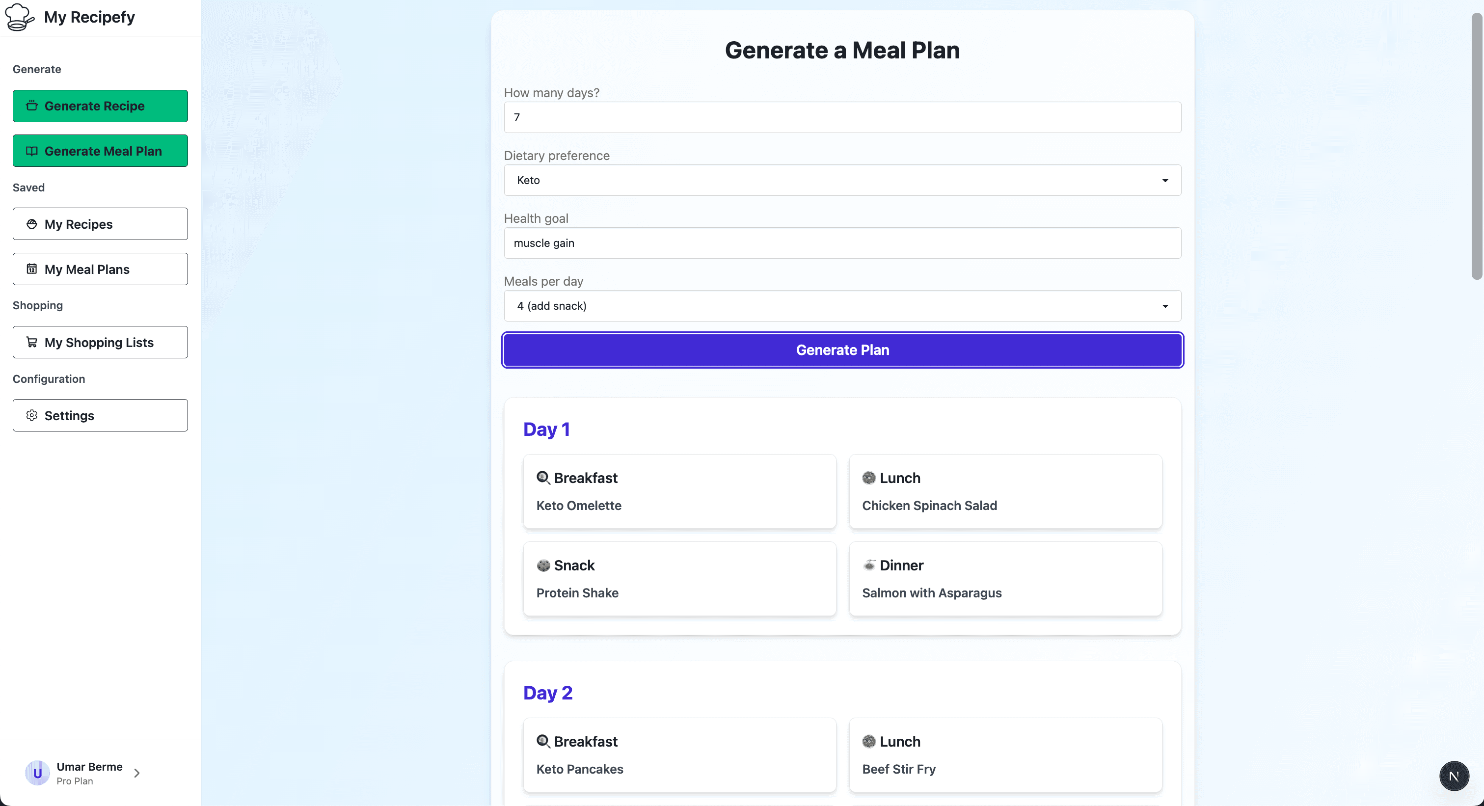 Save meal plans
